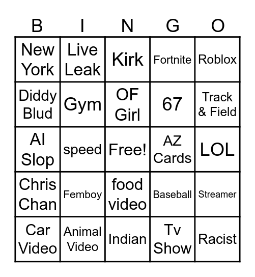 Instagram reel bingo Card
