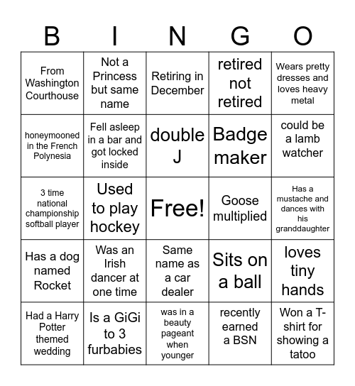 Who Do I Work With Bingo Card