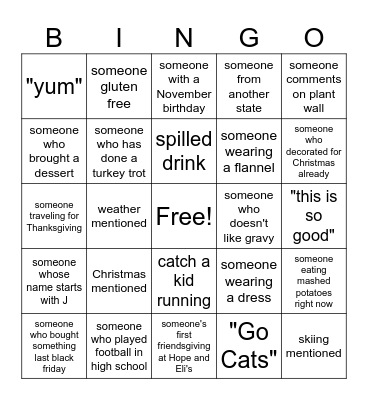 Friendsgiving 2026 Bingo Card