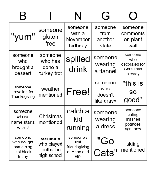 Friendsgiving 2026 Bingo Card