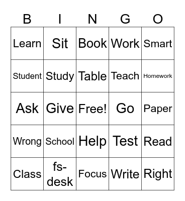 Unit 2 Review: Basic School Vocabulary Bingo Card