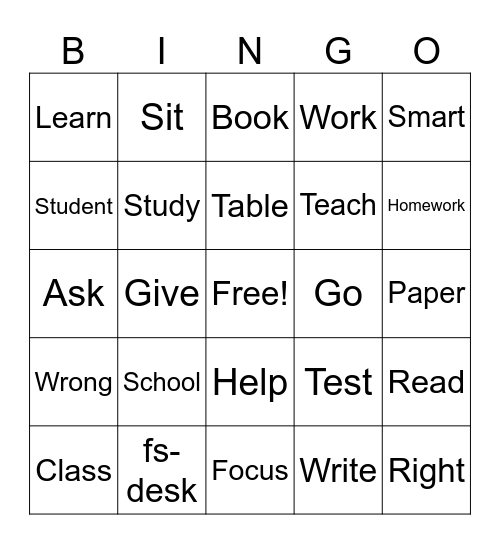 Unit 2 Review: Basic School Vocabulary Bingo Card