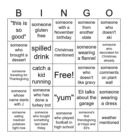 Friendsgiving 2026 Bingo Card