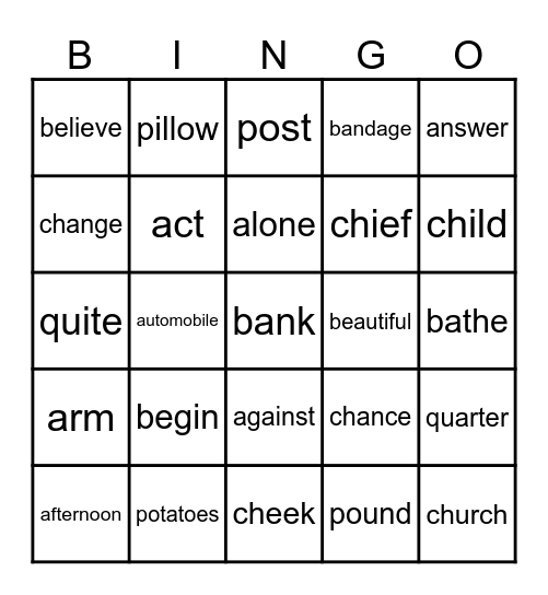 Word Bingo Card