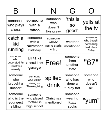 Friendsgiving 2025 Bingo Card