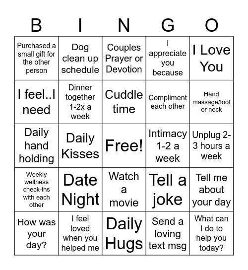 Couple's Bingo Card
