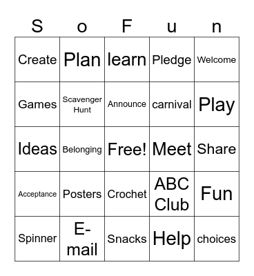 ABC Club Bingo Card
