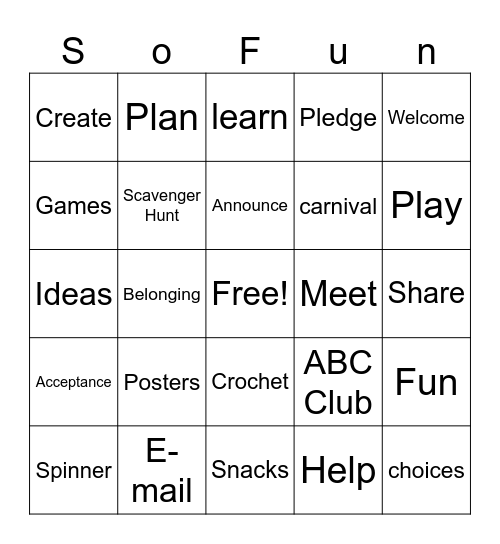 ABC Club Bingo Card