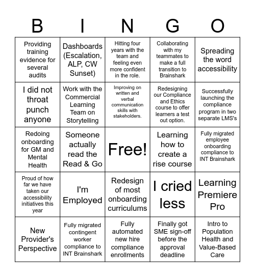 Bingo & Brilliance 2025 Bingo Card