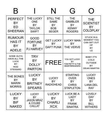 LUCKY YOU Bingo Card