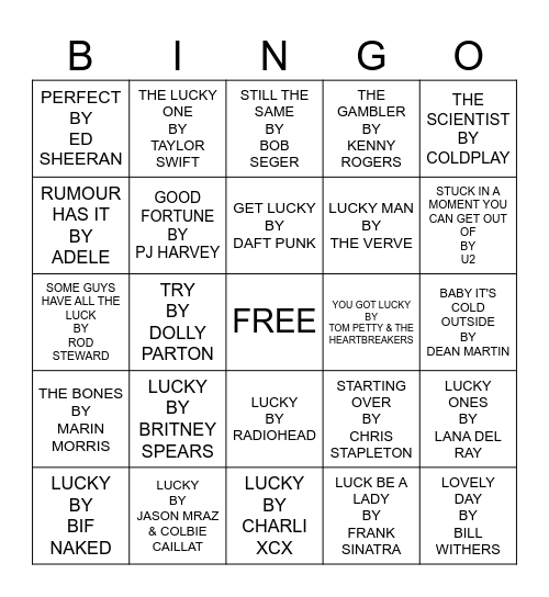 LUCKY YOU Bingo Card