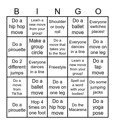 ASAP DANCE BINGO! Bingo Card