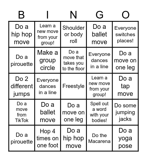 ASAP DANCE BINGO! Bingo Card