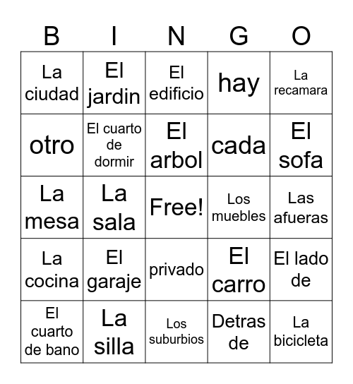 La Casad Bingo Card