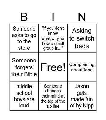 Fall Retreat Bingo Card