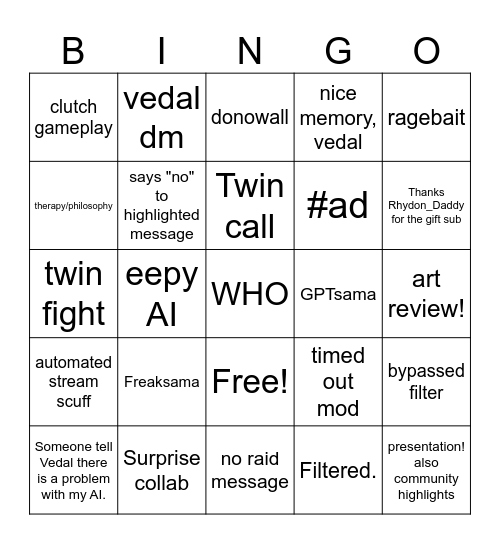 Neuro-sama Automated Stream Bingo Card