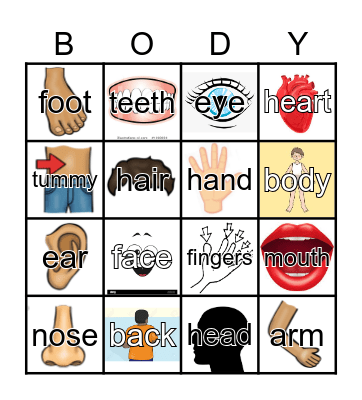 BODY PARTS Bingo Card