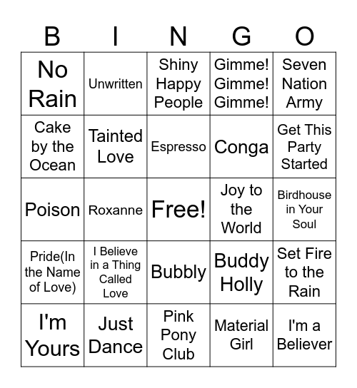 C5 - Random Bangers 2 Bingo Card
