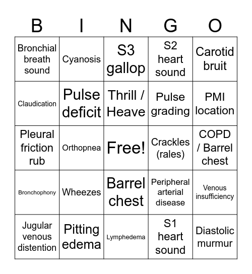Breathe, Pump & Flow Bingo Card