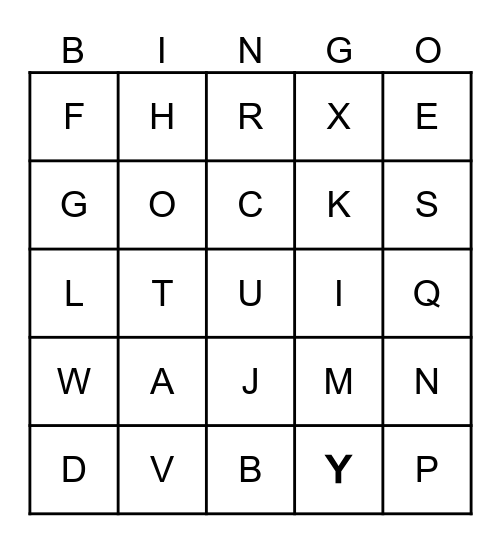 Alphabet Bingo Card