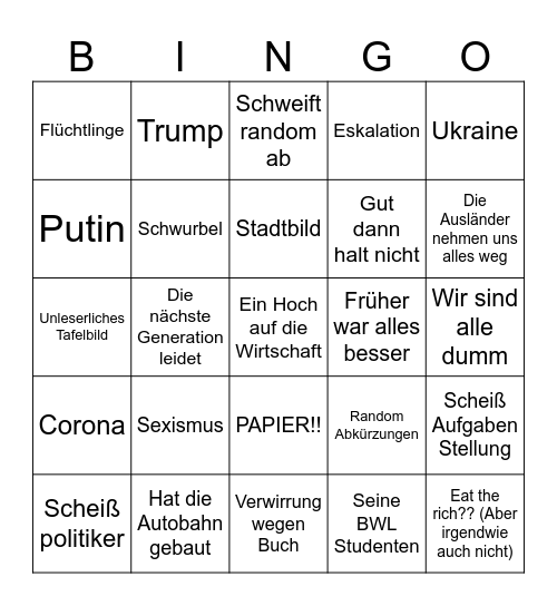 Franz Adler Bingo Card