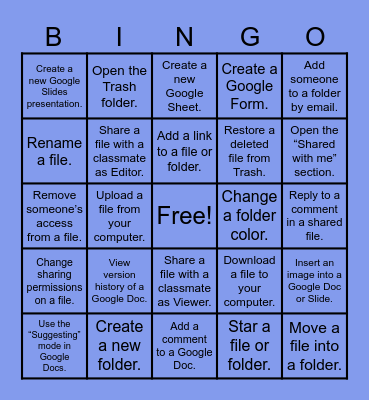 Google Drive Bingo Card
