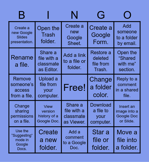 Google Drive Bingo Card