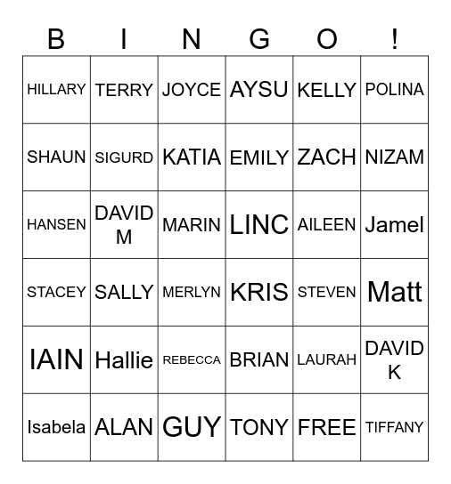 First Best Last Bingo Card