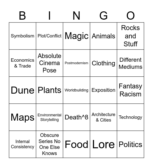 Worldbuilding Bingo! Bingo Card