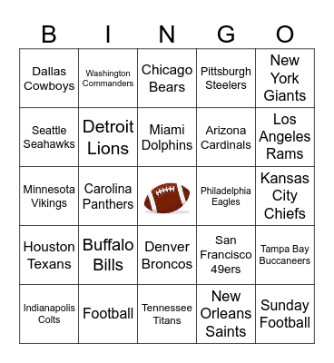 FOOTBALL Bingo Card