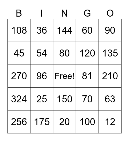 Bingo Matemático Bingo Card