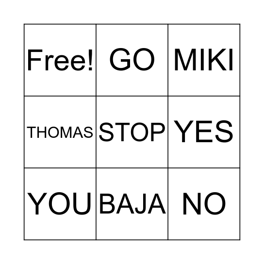 For Thomas Bingo Card