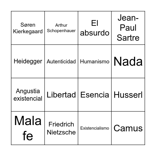 Existencialismo Bingo Card