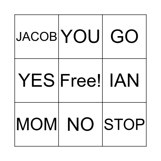 FOR JACOB Bingo Card