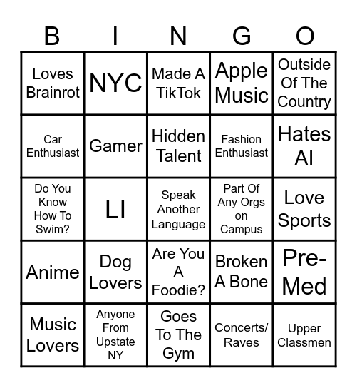 BMES Speed Friending 2025 Bingo Card