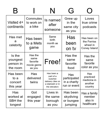 Labor and Delivery Bingo Card
