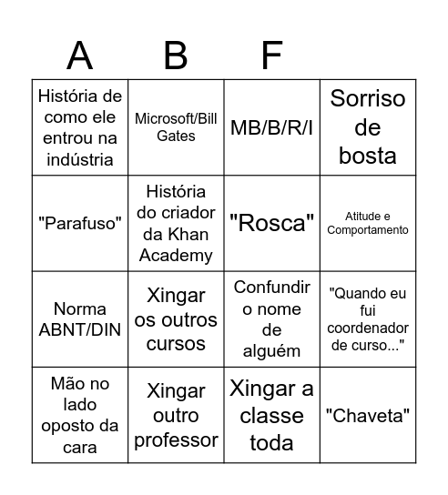 BINGO DO BACCAN Bingo Card