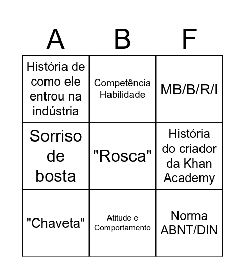 BINGO DO BACCAN Bingo Card