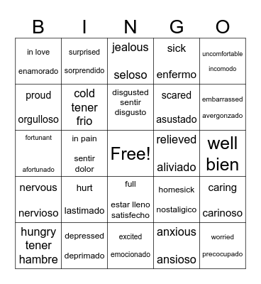 Feelings Bingo Card