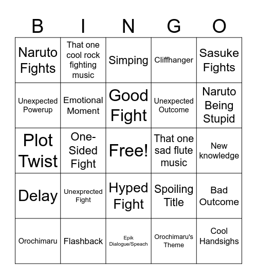 Naruto Bingo Card