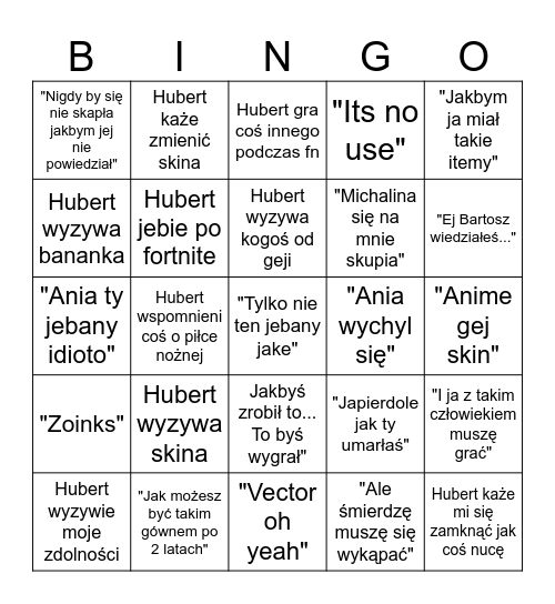 Hubert Bingo Card