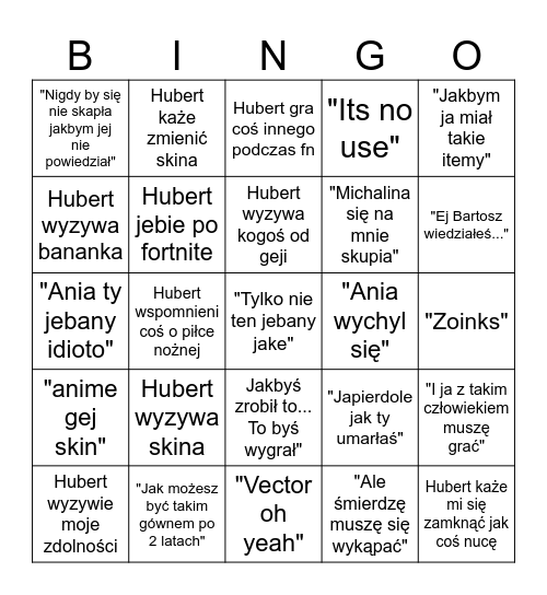 Hubert Bingo Card