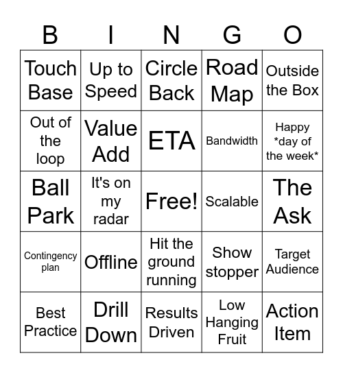 Corporate Lingo Bingo Card