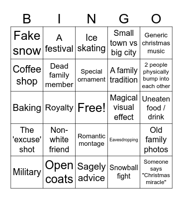 Hallmark Christmas Movies Bingo Card