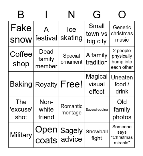 Hallmark Christmas Movies Bingo Card