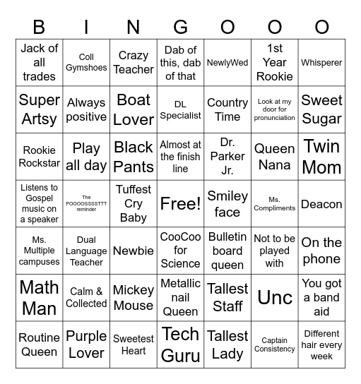 Campbell Staff Bingo Card