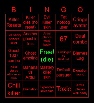 Die of death Bingo Card