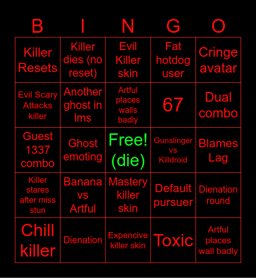 Die of death Bingo Card
