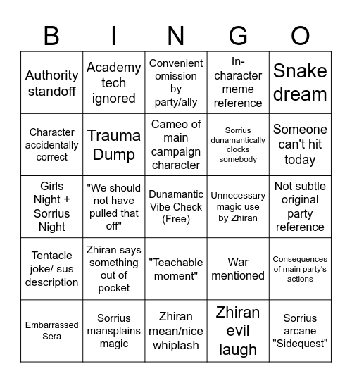 Vayra's Bingo Card