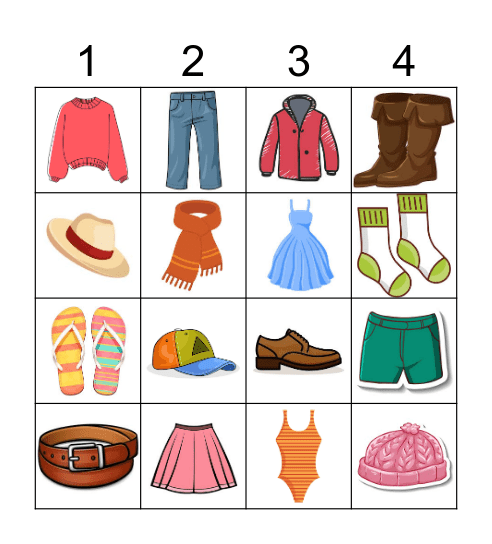 Vêtements Bingo Card